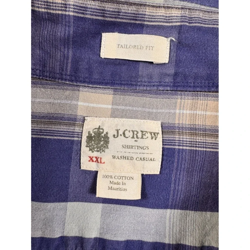 J.Crew Washed Casual Plaid Button Down Shirt XXL Blue Yellow 100% Cotton
